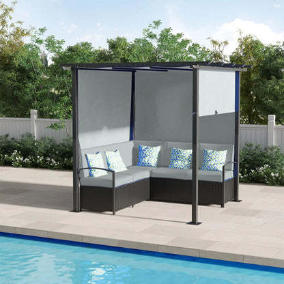 Outdoor PE Rattan Sofa Set, Retractable Canopy Pergola, Grey Patio Furniture Sets at Gallery Canada