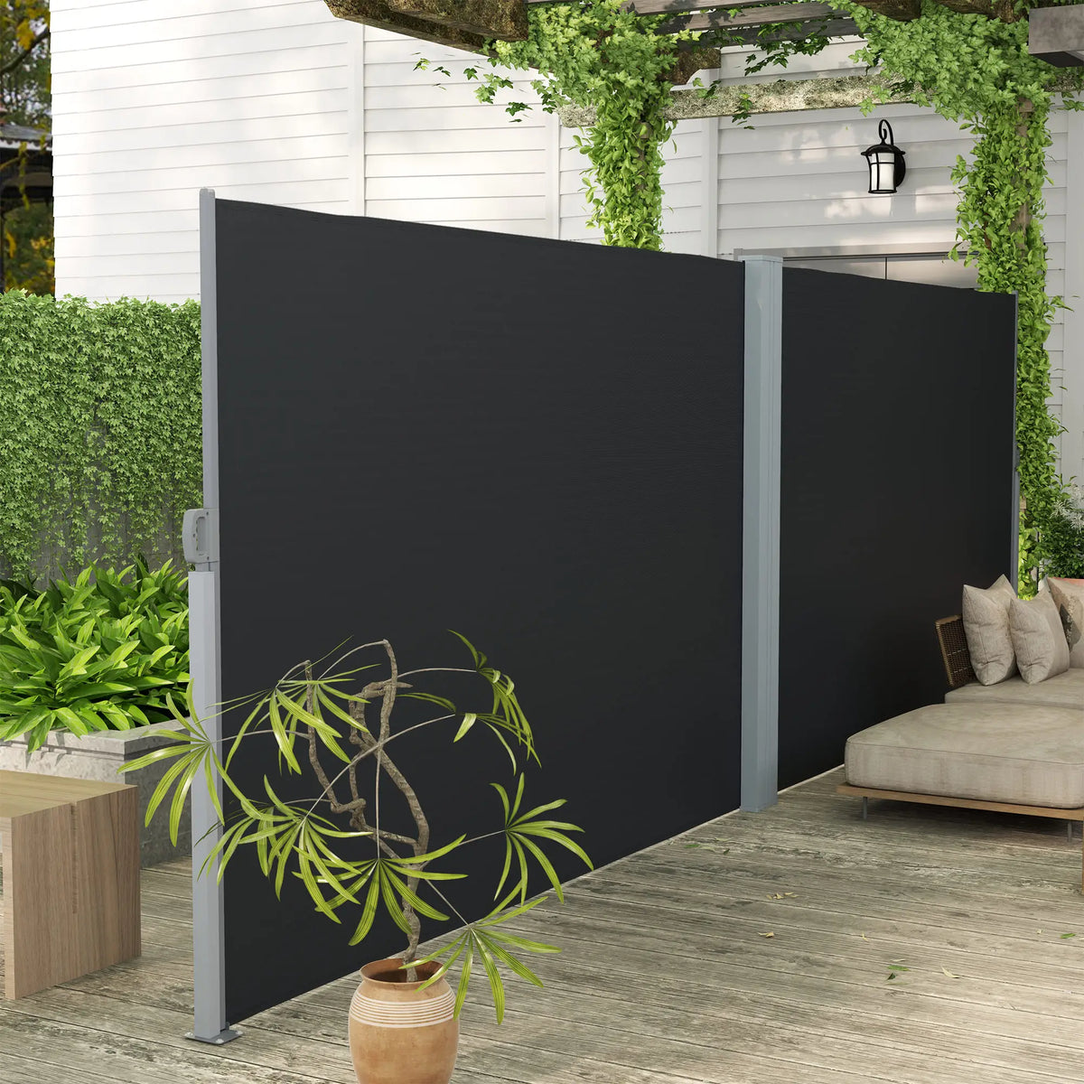 Retractable Double Side Awning, 79"x236", UV Resistant, Waterproof, Black Retractable Side Awning at Gallery Canada