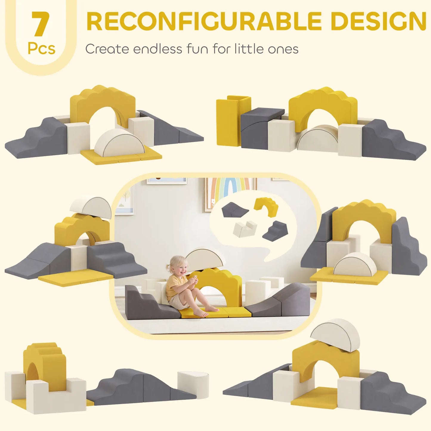 7-Piece Baby Soft Play Set, Indoor Gym for Crawling, Sliding, Yellow Kids Gym & Playmats at Gallery Canada