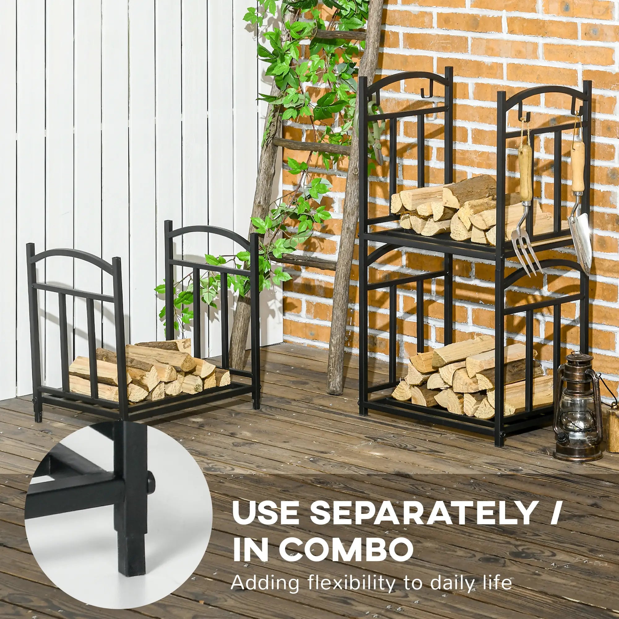 3-Tier Firewood Rack, Heavy Duty Wood Storage, Black Firewood Racks at Gallery Canada