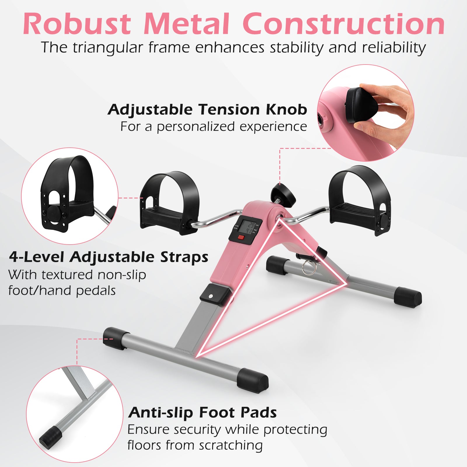 Under Desk Exercise Bike Pedal Exerciser, With LCD Display, Pink Exercise Bikes at Gallery Canada