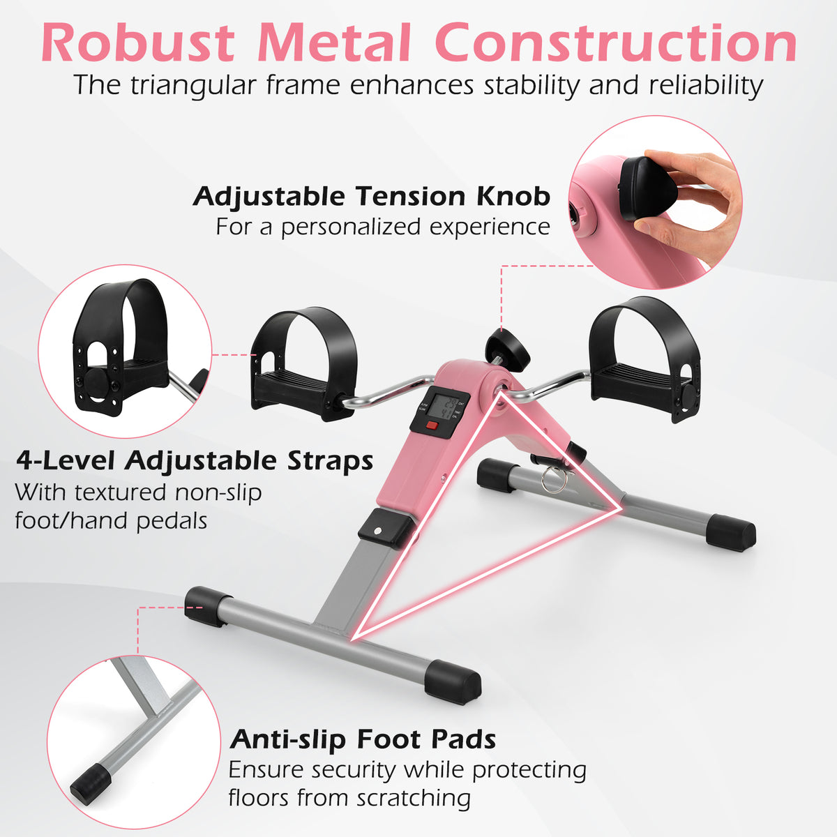 Under Desk Exercise Bike Pedal Exerciser, With LCD Display, Pink Exercise Bikes at Gallery Canada