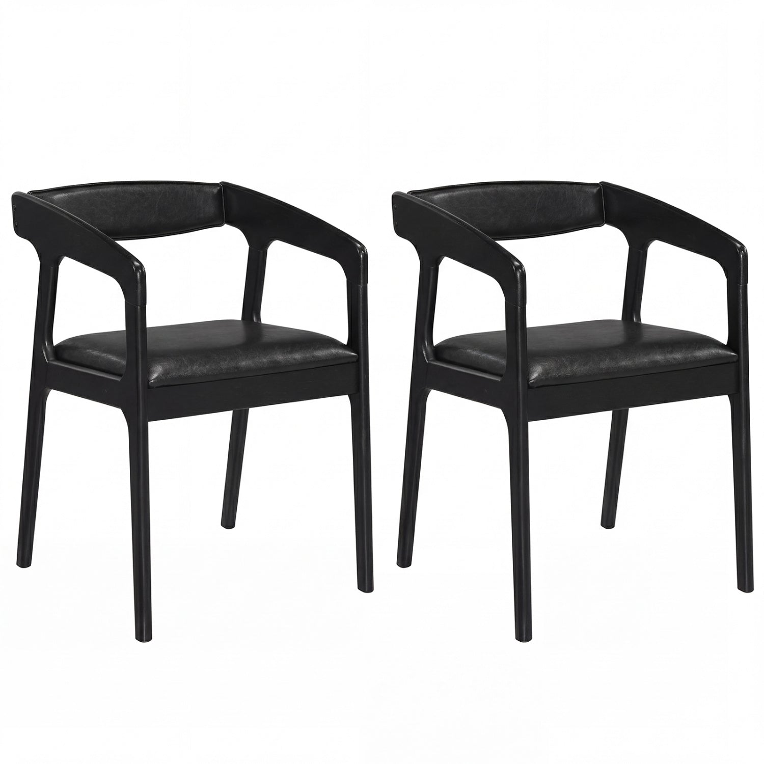 Set of 2 Upholstered Armchairs, Cozy Backrest, Black Dining Chairs Black at Gallery Canada