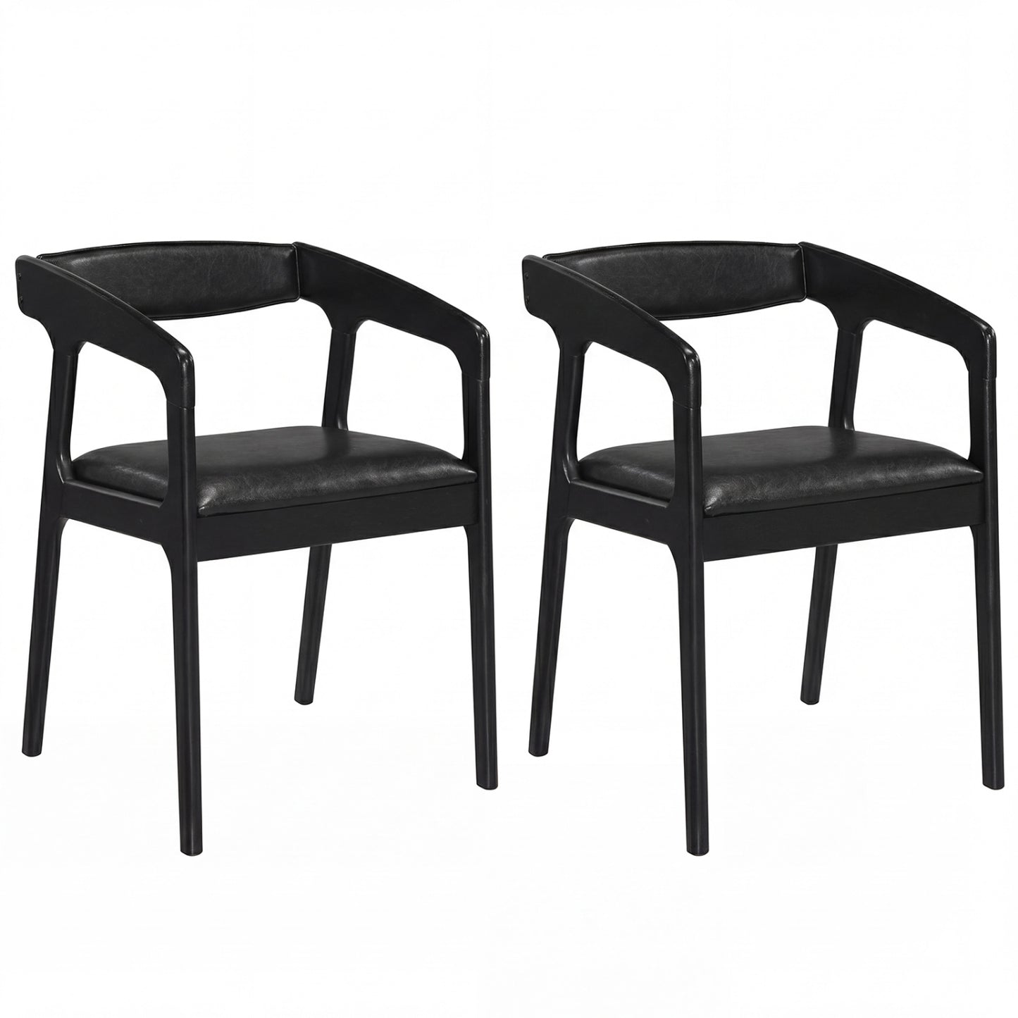 Set of 2 Upholstered Armchairs, Cozy Backrest, Black Dining Chairs Black at Gallery Canada