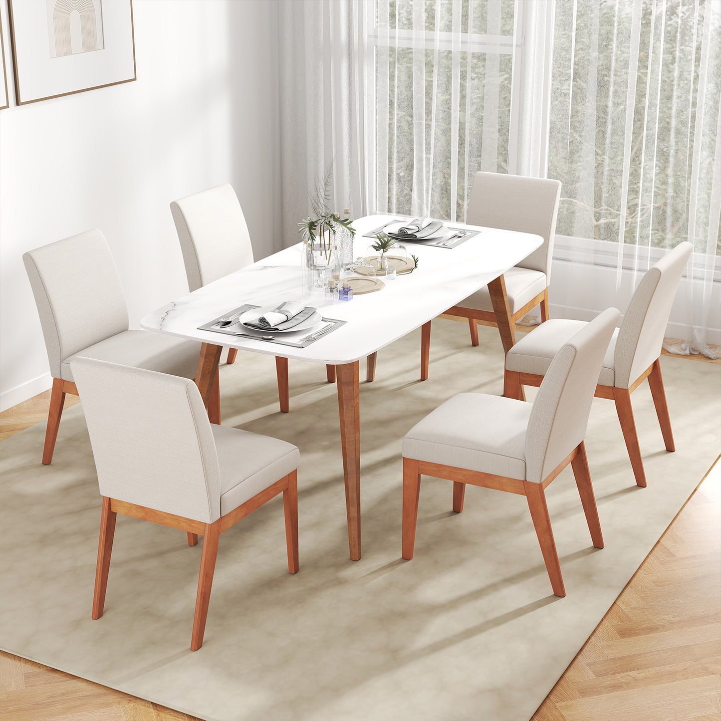 Upholstered Dining Chairs, Set of 2, Kitchen Armless Side Chairs, Beige Dining Chairs at Gallery Canada