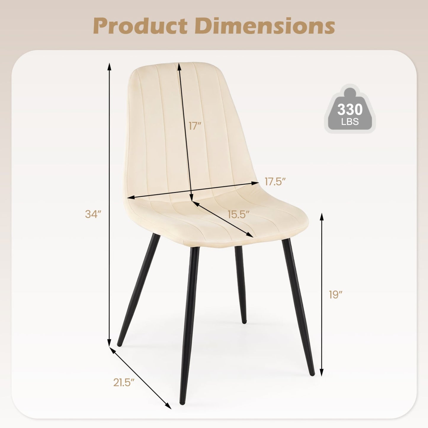 Fabric Dining Chairs Set of 4, Metal Legs, Beige