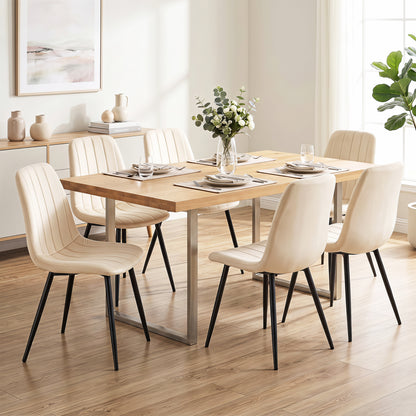 Fabric Dining Chairs Set of 4, Metal Legs, Beige