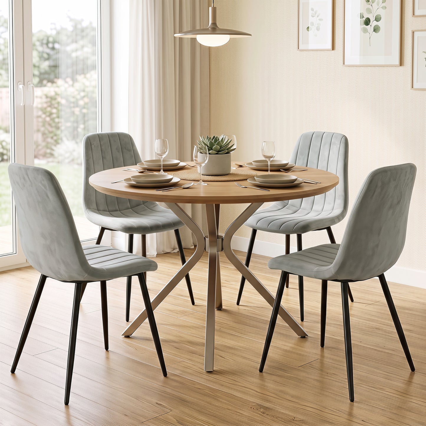 Chaises de salle à manger en tissu rembourré, lot de 4, gris