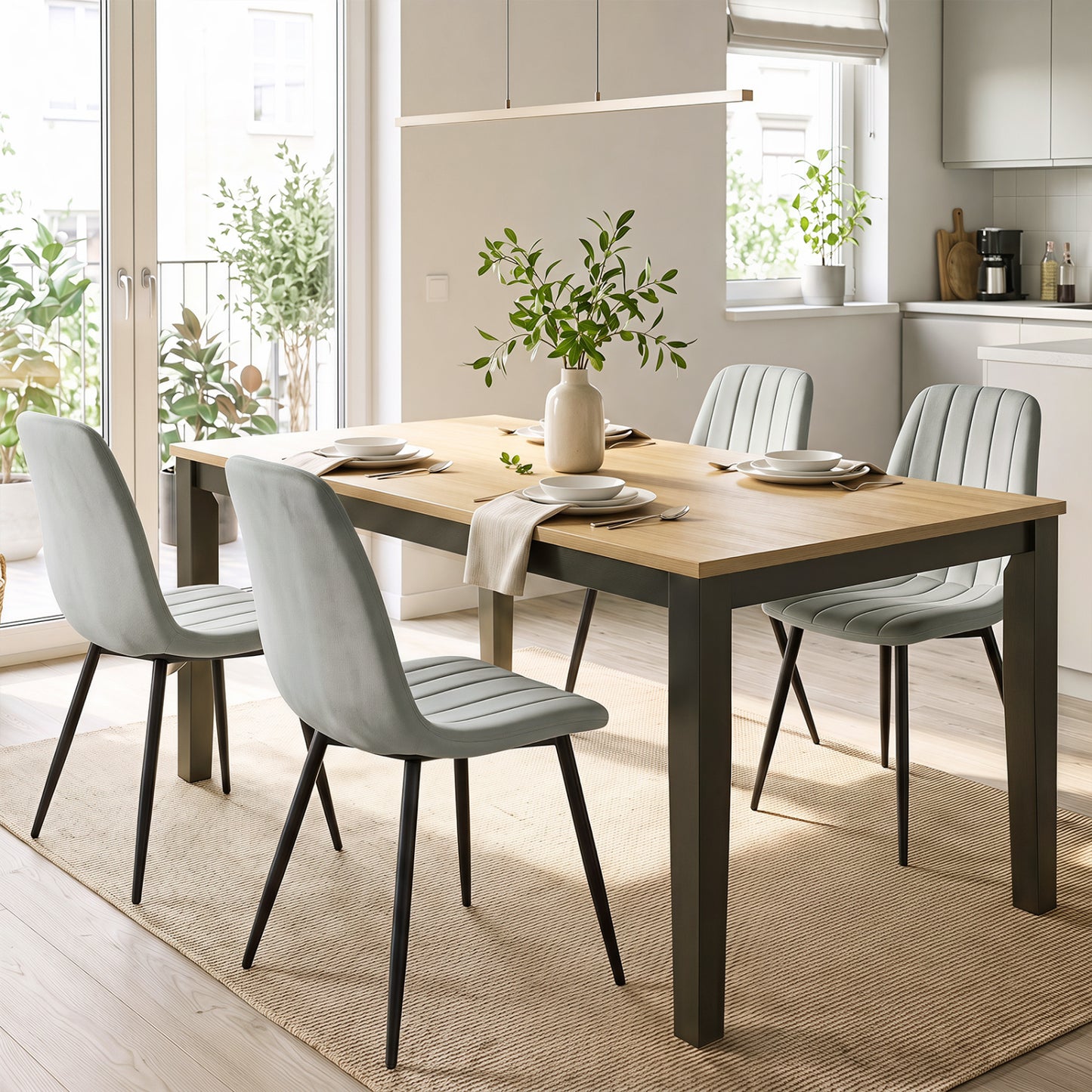 Chaises de salle à manger en tissu rembourré, lot de 4, gris