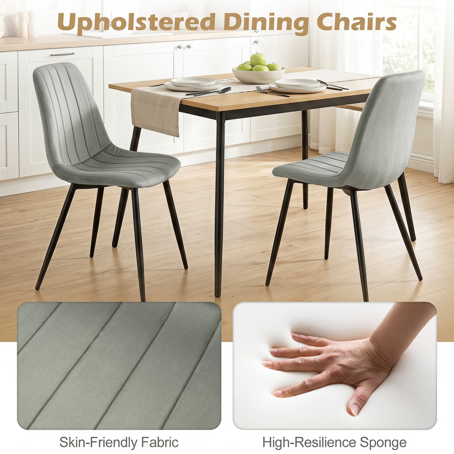 Chaises de salle à manger en tissu rembourré, lot de 4, gris