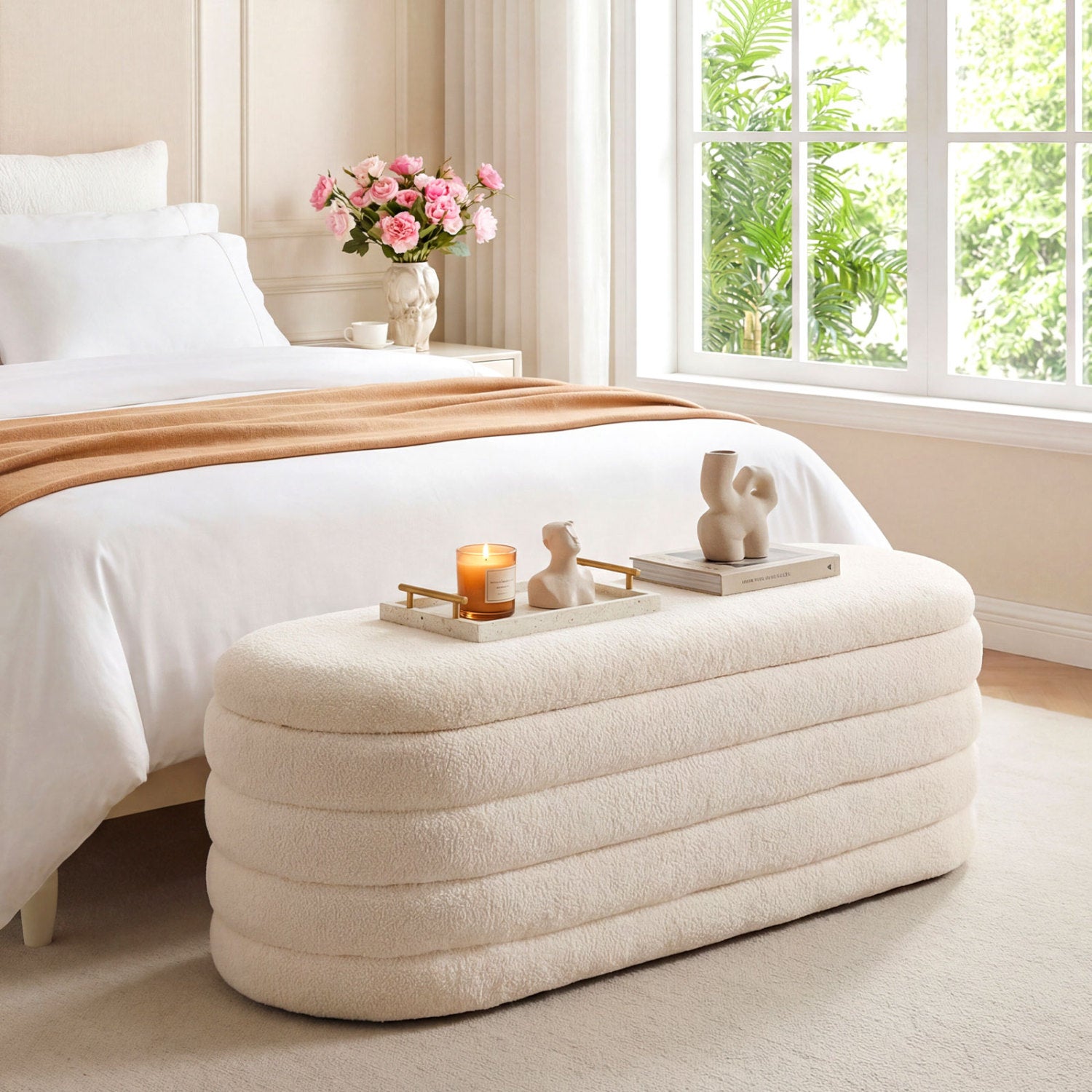 Upholstered Fabric Storage Ottoman Bench, White Shoe Racks & Storage Benches at Gallery Canada