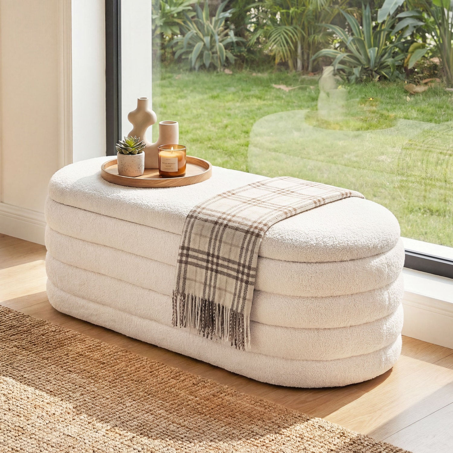 Upholstered Fabric Storage Ottoman Bench, White Shoe Racks & Storage Benches at Gallery Canada