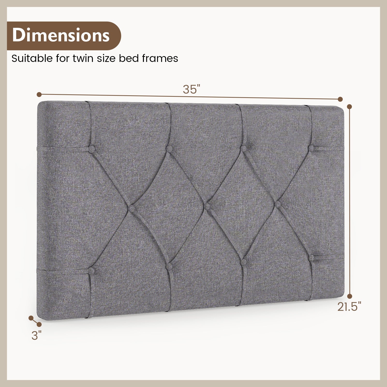 Upholstered Headboard for Twin Size Bed with Fabric Upholstery, Gray Bedding at Gallery Canada