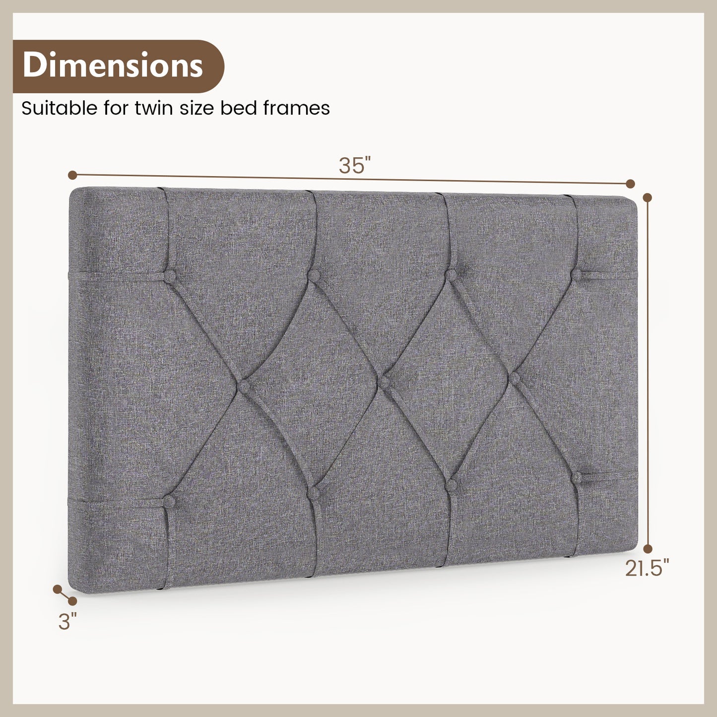 Upholstered Headboard for Twin Size Bed with Fabric Upholstery, Gray Bedding at Gallery Canada