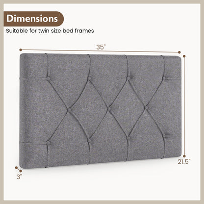 Upholstered Headboard for Twin Size Bed with Fabric Upholstery, Gray Bedding at Gallery Canada