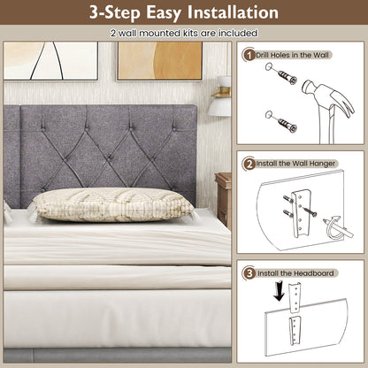 Upholstered Headboard for Twin Size Bed with Fabric Upholstery, Gray Bedding at Gallery Canada