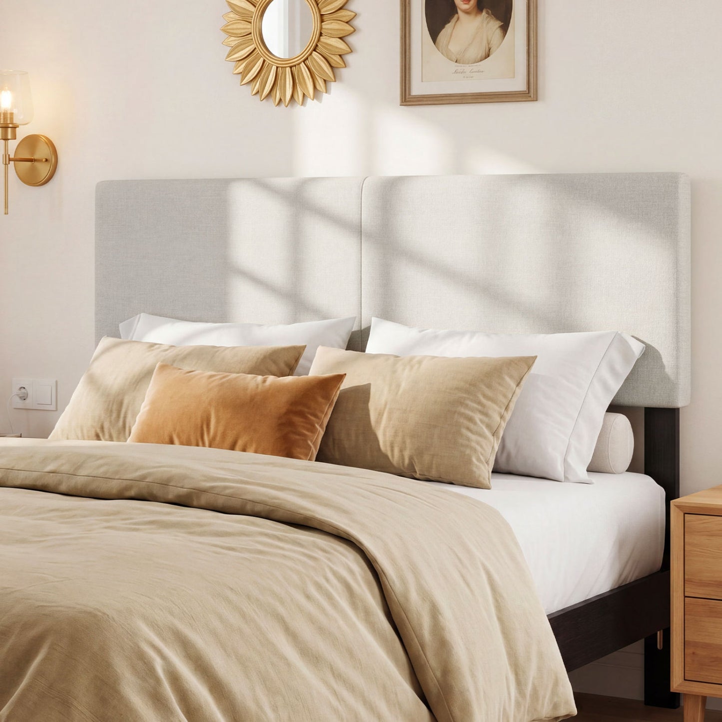 Upholstered Headboard Queen, Full Size, Quilted Linen, Beige Headboards at Gallery Canada