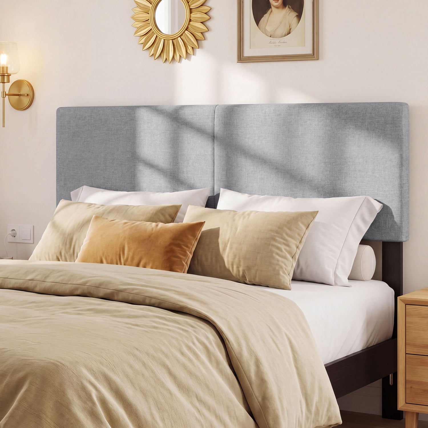 Upholstered Headboard, Queen/Full, Quilted Linen, Gray Headboards at Gallery Canada
