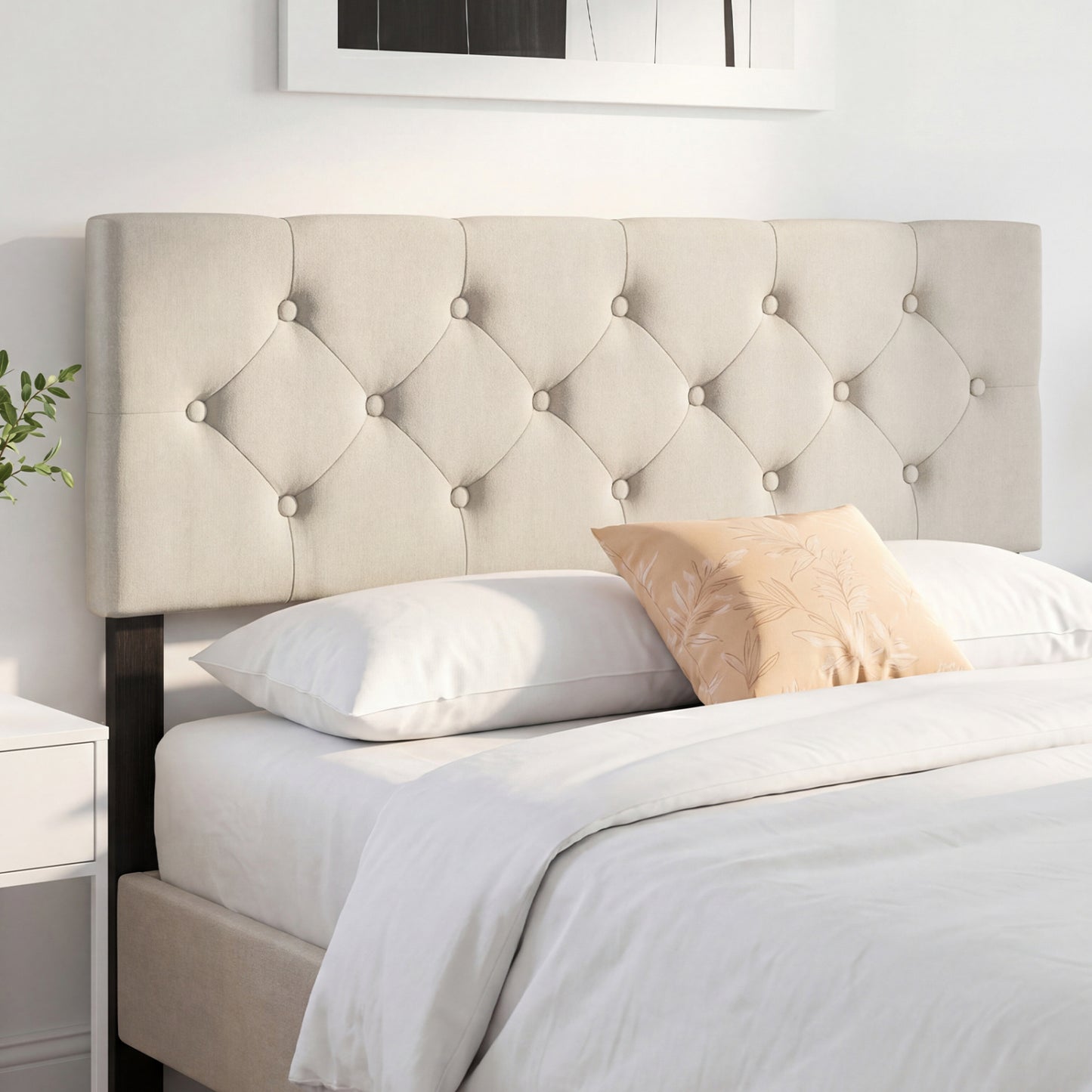 Queen/Full Tufted Linen Upholstered Headboard, Beige Headboards at Gallery Canada