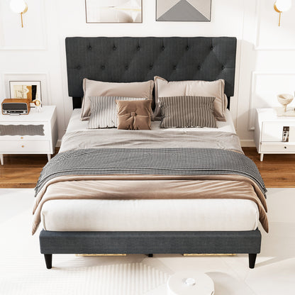 Upholstered Platform Bed, Tufted Headboard, Wooden Slats, Full Size, Gray Simple Bed Frame at Gallery Canada