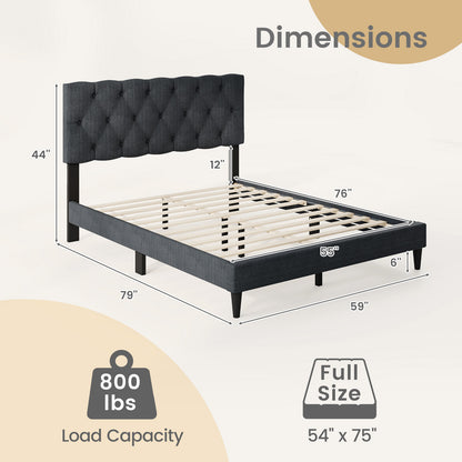 Upholstered Platform Bed, Tufted Headboard, Wooden Slats, Full Size, Gray Simple Bed Frame at Gallery Canada