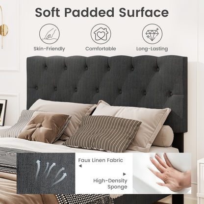 Upholstered Platform Bed, Tufted Headboard, Wooden Slats, Full Size, Gray Simple Bed Frame at Gallery Canada