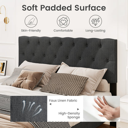 Upholstered Platform Bed, Tufted Headboard, Wooden Slats, Queen Size, Gray Simple Bed Frame at Gallery Canada