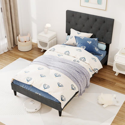 Upholstered Platform Bed, Tufted Headboard, Wooden Slats, Twin Size, Gray Simple Bed Frame at Gallery Canada
