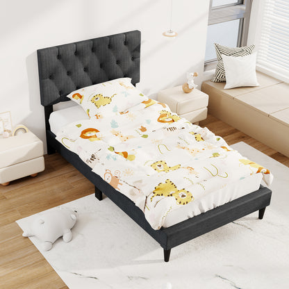 Upholstered Platform Bed, Tufted Headboard, Wooden Slats, Twin Size, Gray Simple Bed Frame at Gallery Canada