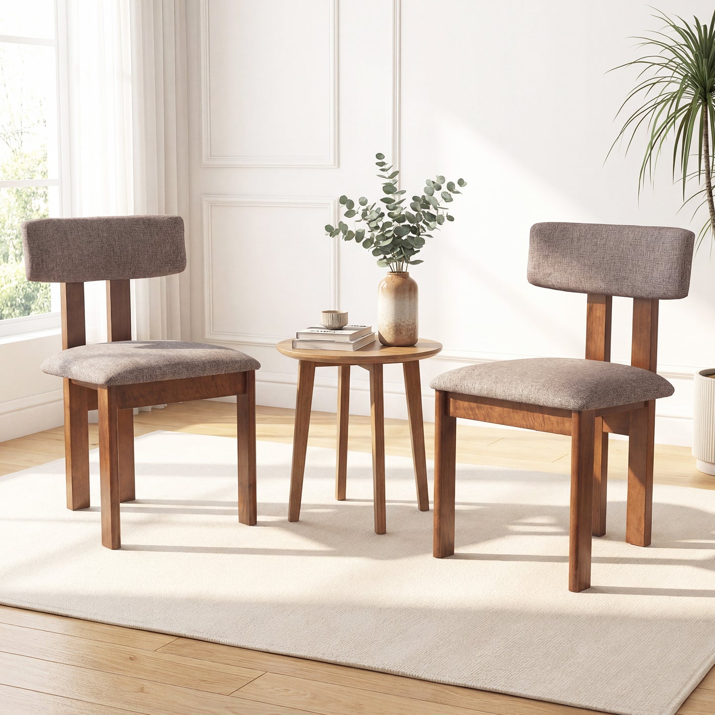 Upholstered Rubber Wood Dining Chairs, Set of 2, Walnut Dining Chairs at Gallery Canada
