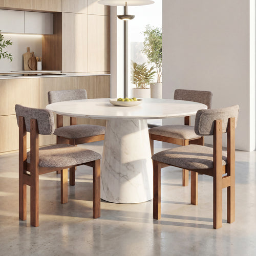 Upholstered Rubber Wood Dining Chairs, Set of 4, Curved Backrest, Walnut