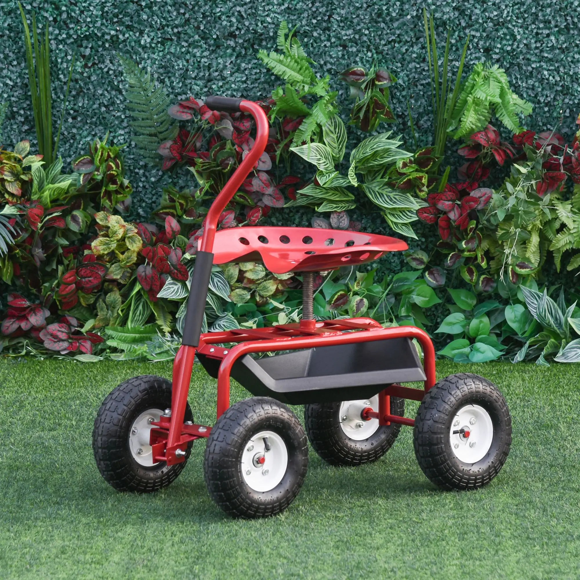 Rolling Garden Scooter Cart, Adjustable Seat, Tool Tray, Red Black, Red Black Folding Garden Carts at Gallery Canada