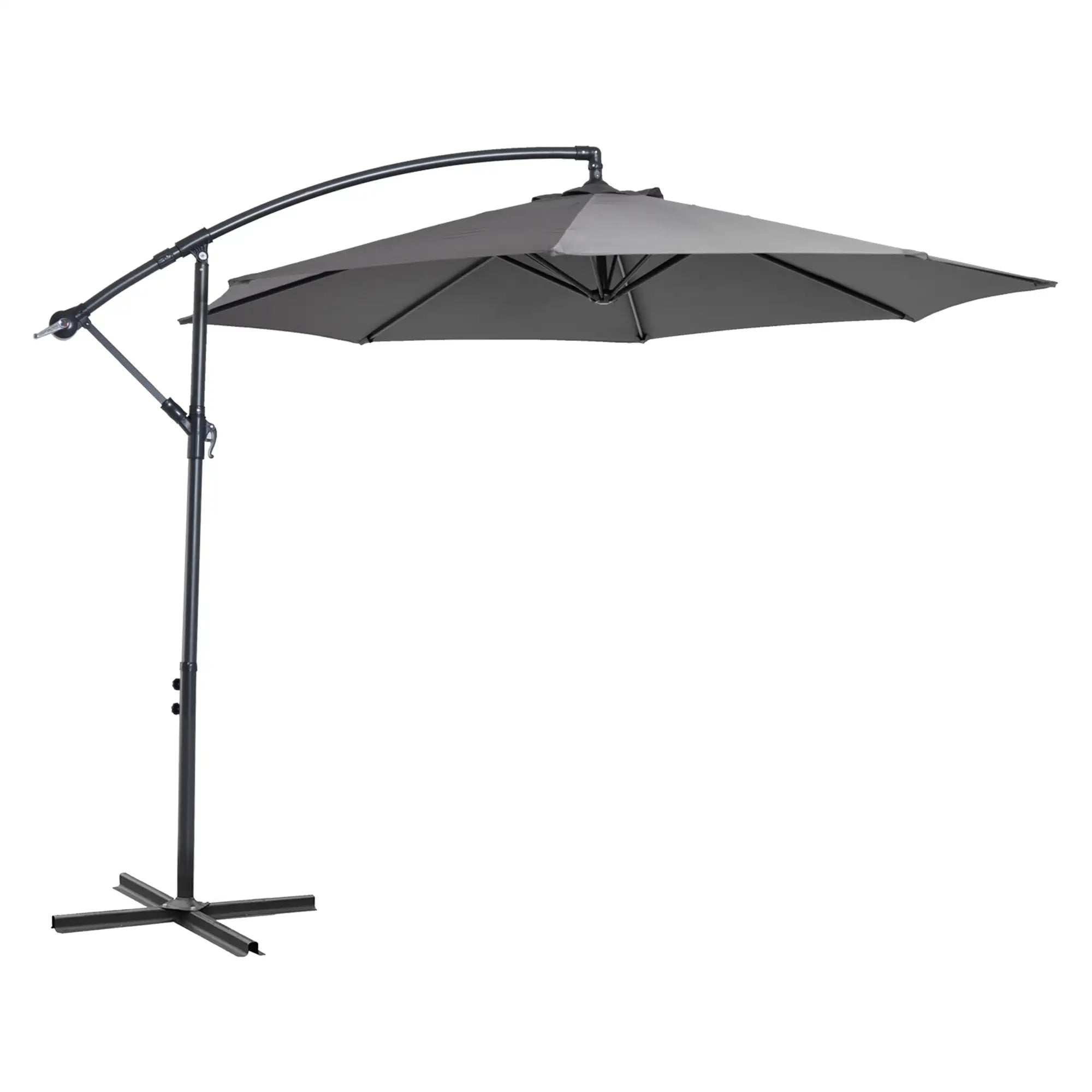 9.7ft Offset Patio Umbrella, Crank Handle, 8 Ribs, Cross Base, Cream Offset Cantilever Umbrellas Grey at Gallery Canada