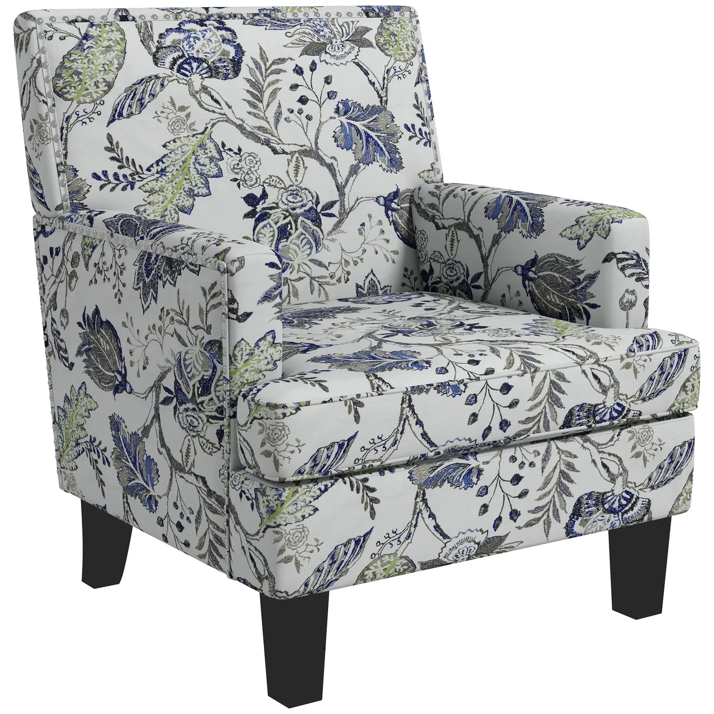 Upholstered Armchair, Mid-Century Accent Chair, Floral Pattern, Nailhead Trim, Multicolour Accent Chairs Multi Colour at Gallery Canada