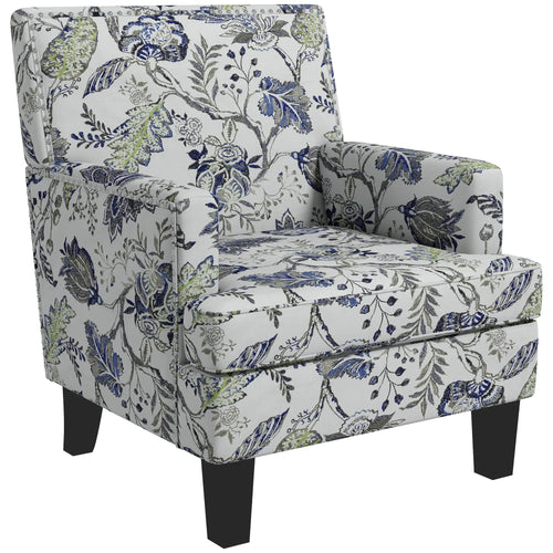 Upholstered Armchair, Mid-Century Accent Chair, Floral Pattern, Nailhead Trim, Multicolour