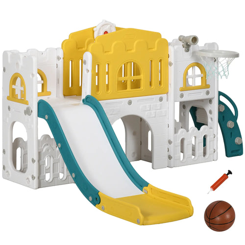 7 in 1 Toddler Slide, Basketball Hoop, Climber, Telescope, Yellow