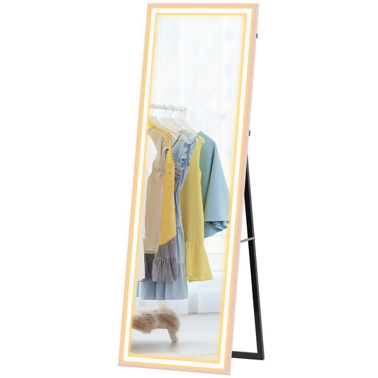 LED Mirror, Dimmable 3 Color Lights, 64" x 21" Rectangular, Pink Full Length Mirrors Pink at Gallery Canada