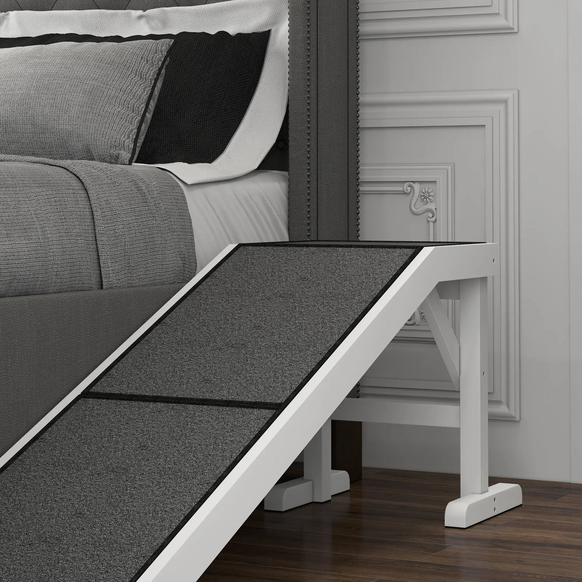 Pet Ramp Bed Steps, Non-Slip Carpet Top, Pine Wood, 59"L x 16"W x 20"H, White Dog Stairs at Gallery Canada