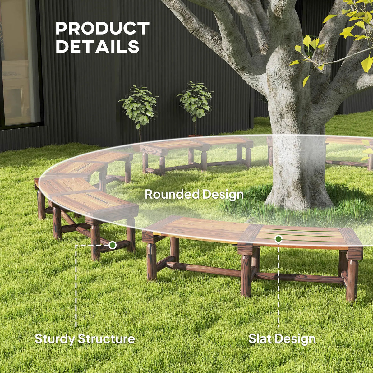 Wooden Outdoor Tree Bench, Slatted Seat, 60in, Brown Outdoor Benches at Gallery Canada