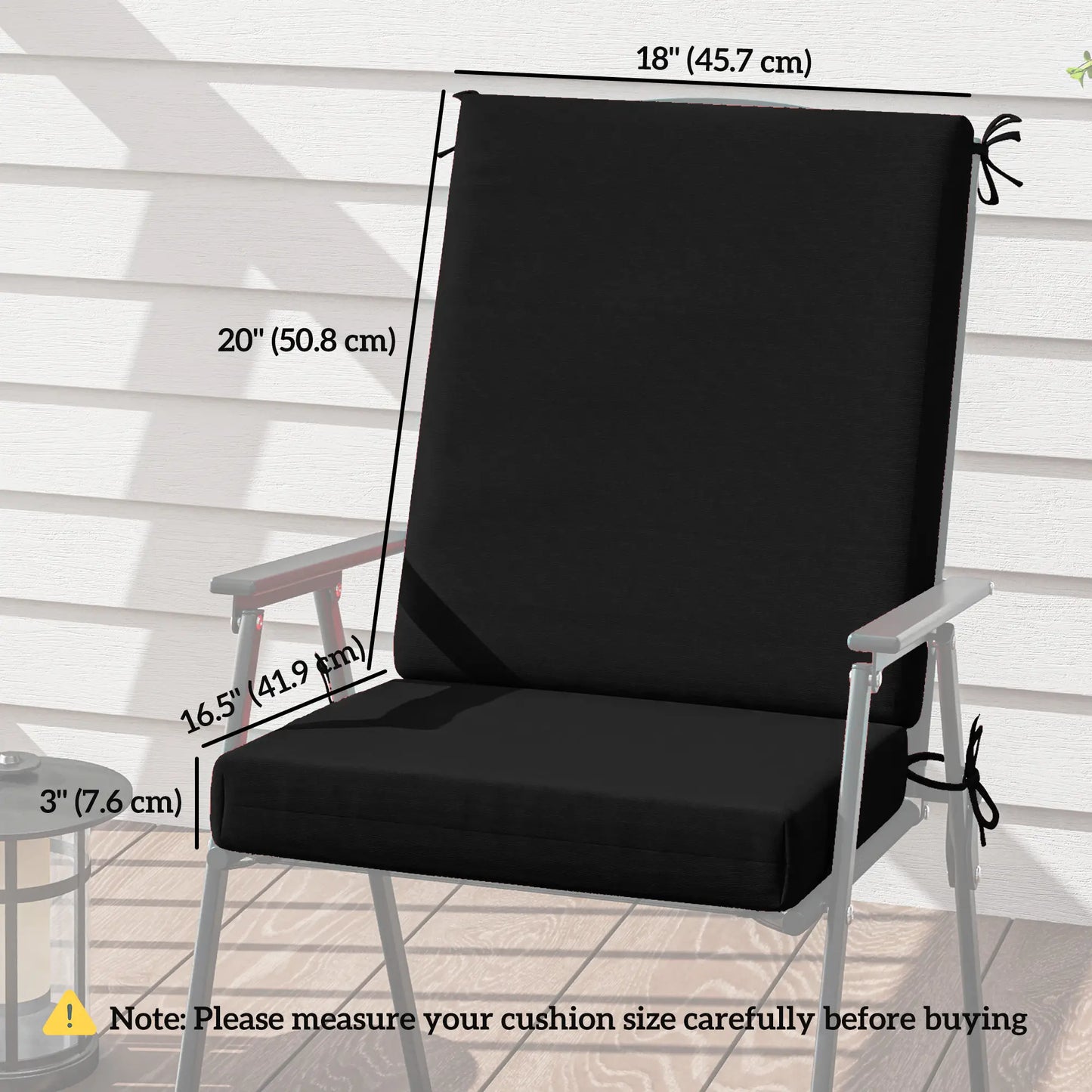 Outdoor Cushions Set of 2, Dining Chair Seat Cushions with Back, Fade-Resistant, Black Patio Chair Cushions at Gallery Canada