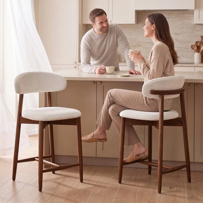 Bar Stools Set Of 2, Cream White, Curved Back Counter Height Bar Stools at Gallery Canada