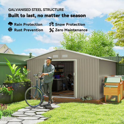 11' x 13' Garden Storage Shed, Double Sliding Door, 4 Vents, Light Grey Sheds at Gallery Canada