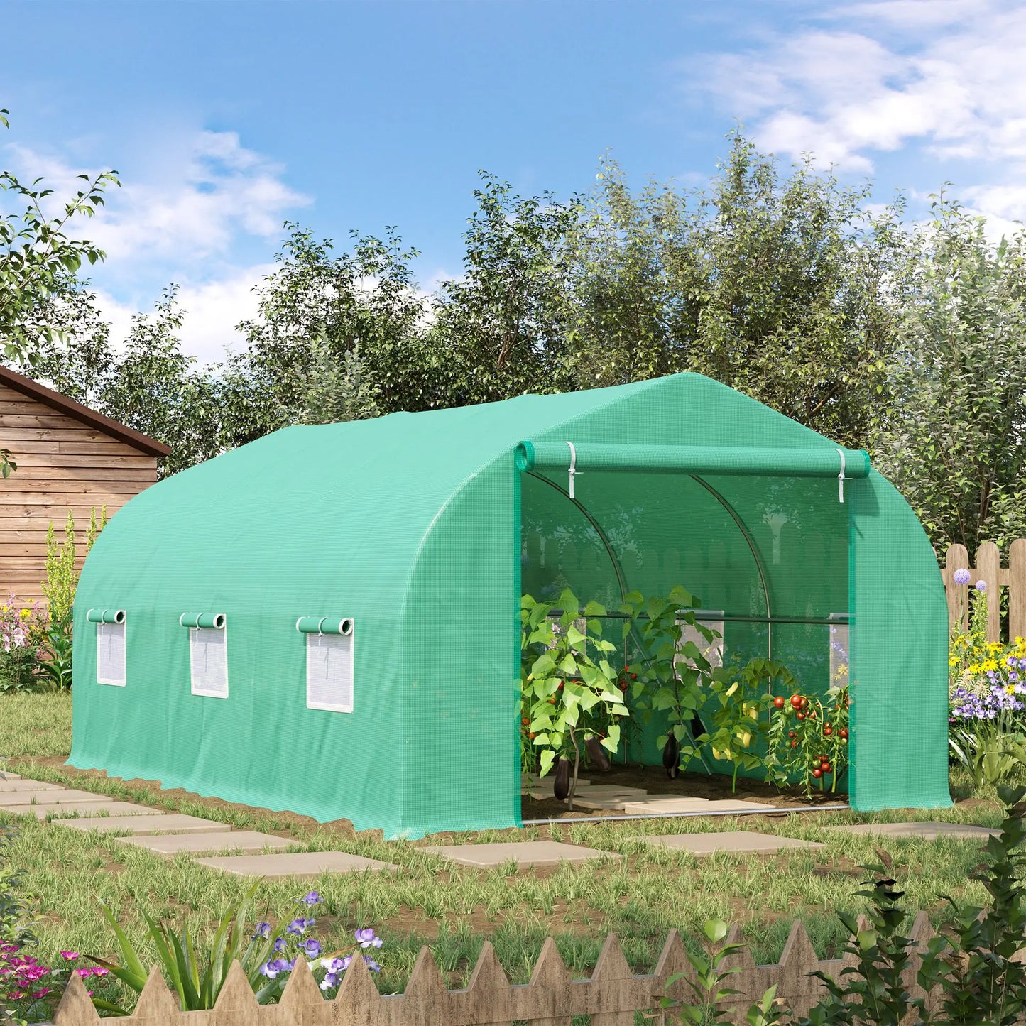 15' x 10' x 7' Walk-In Greenhouse, Steel Frame, Roll Up Door, Green Walk In Greenhouses at Gallery Canada