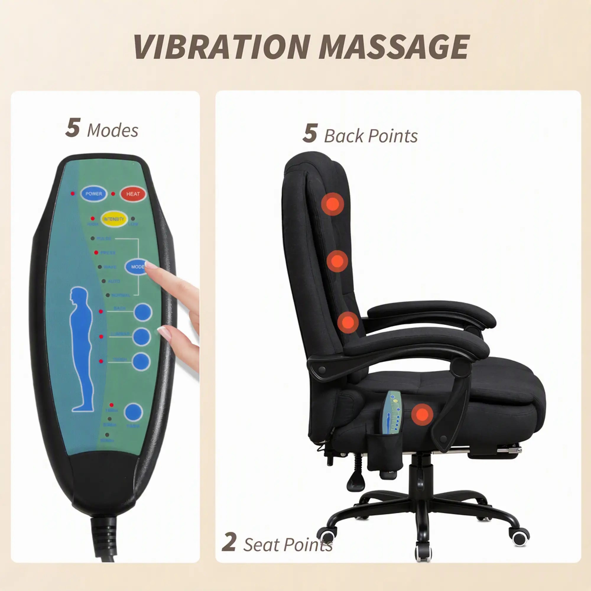 7-Point Vibrating Massage Chair, Reclining Office Chair with Footrest, Black Massage Chairs at Gallery Canada