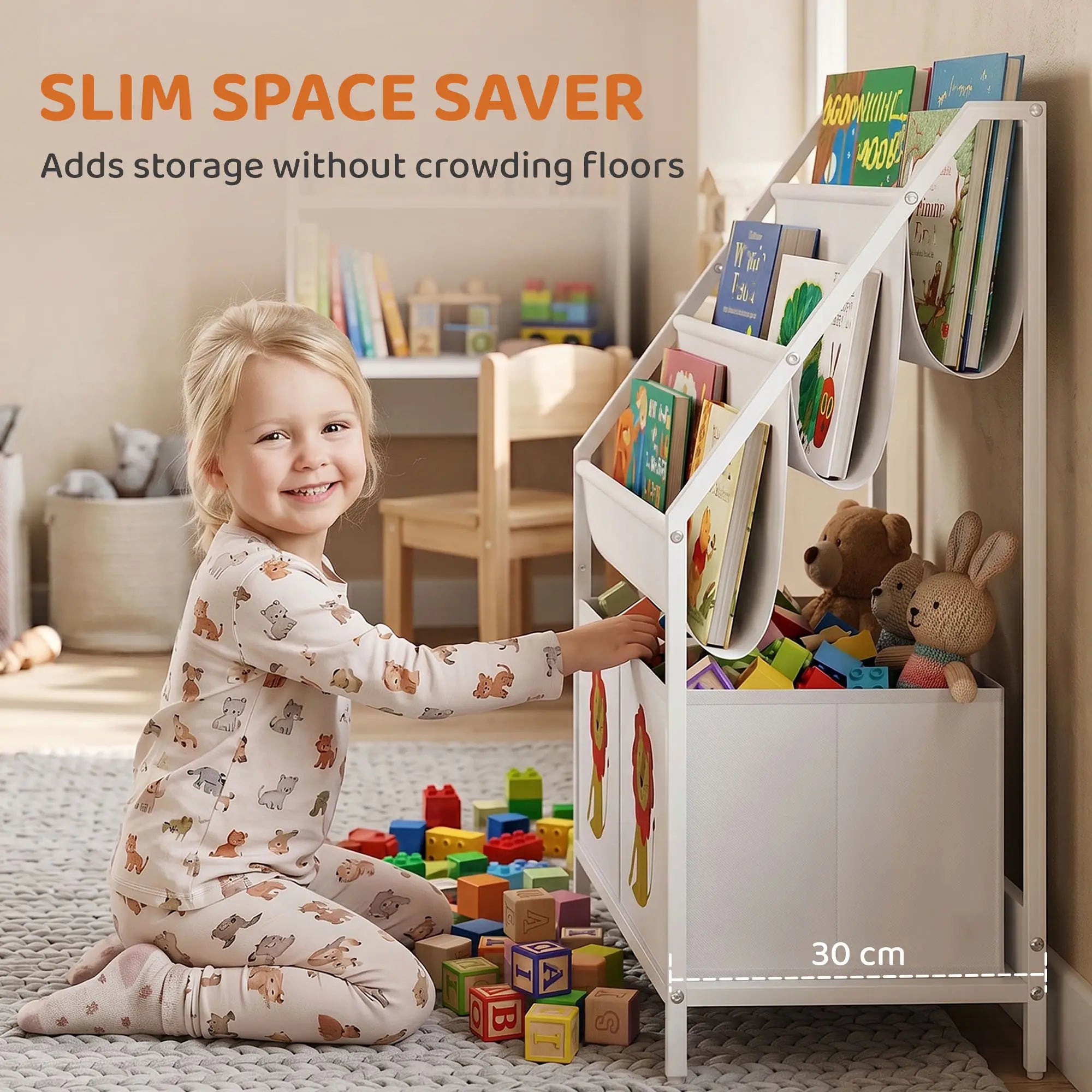 3-Tier Sling Bookshelf With Toy Storage, Montessori Organizer Baby & Kids Storage at Gallery Canada