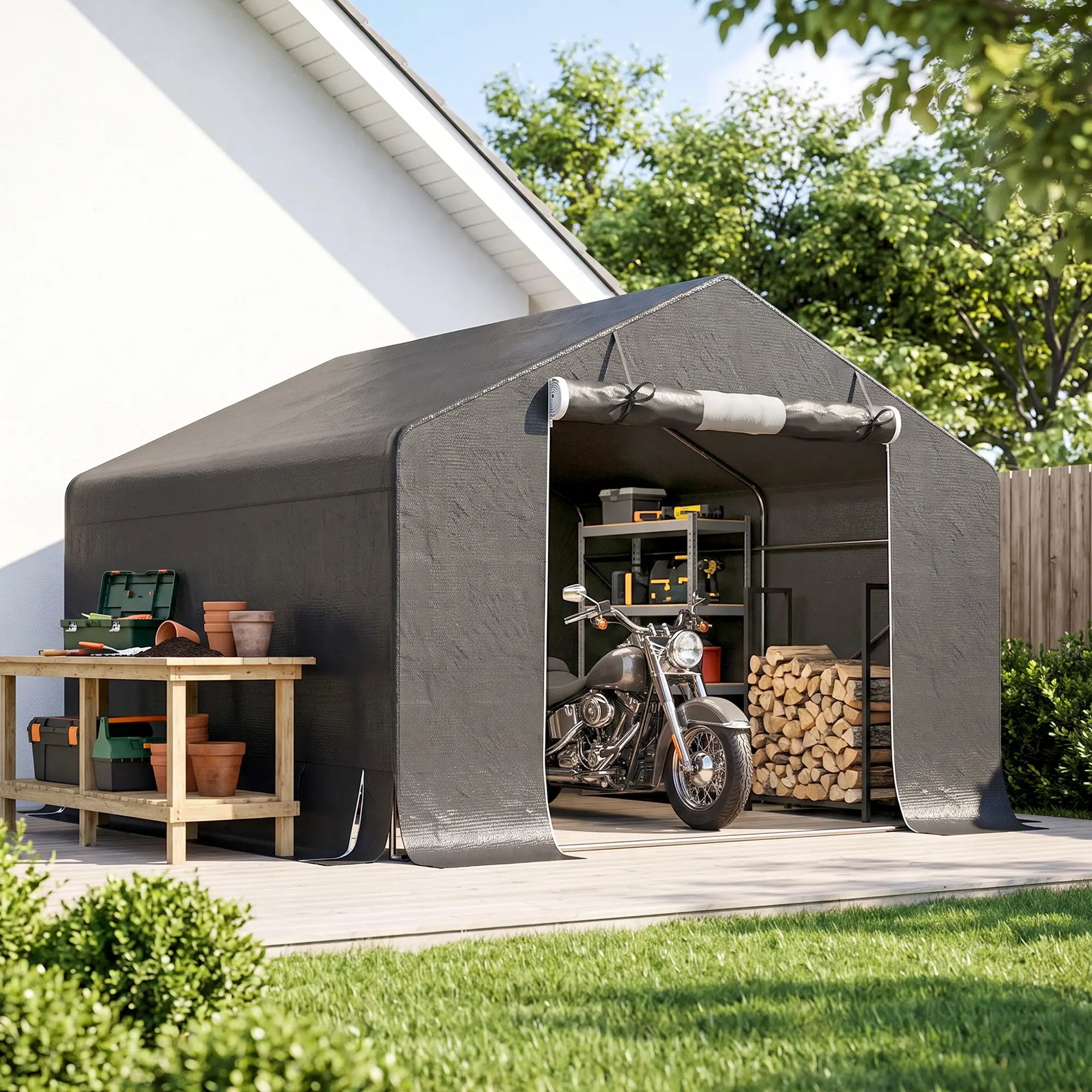 10' x 10' Portable Shed, Waterproof Bike Tent, Dark Grey Sheds at Gallery Canada