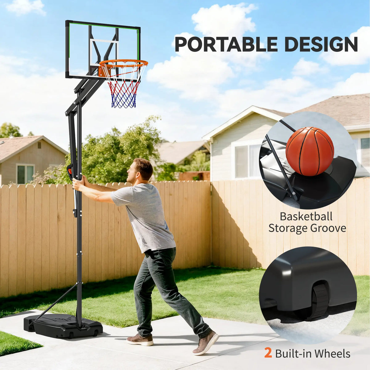 Adjustable Basketball Hoop, 4.1-8.5ft, 33" Shatterproof Board, 18" Rim Basketball at Gallery Canada