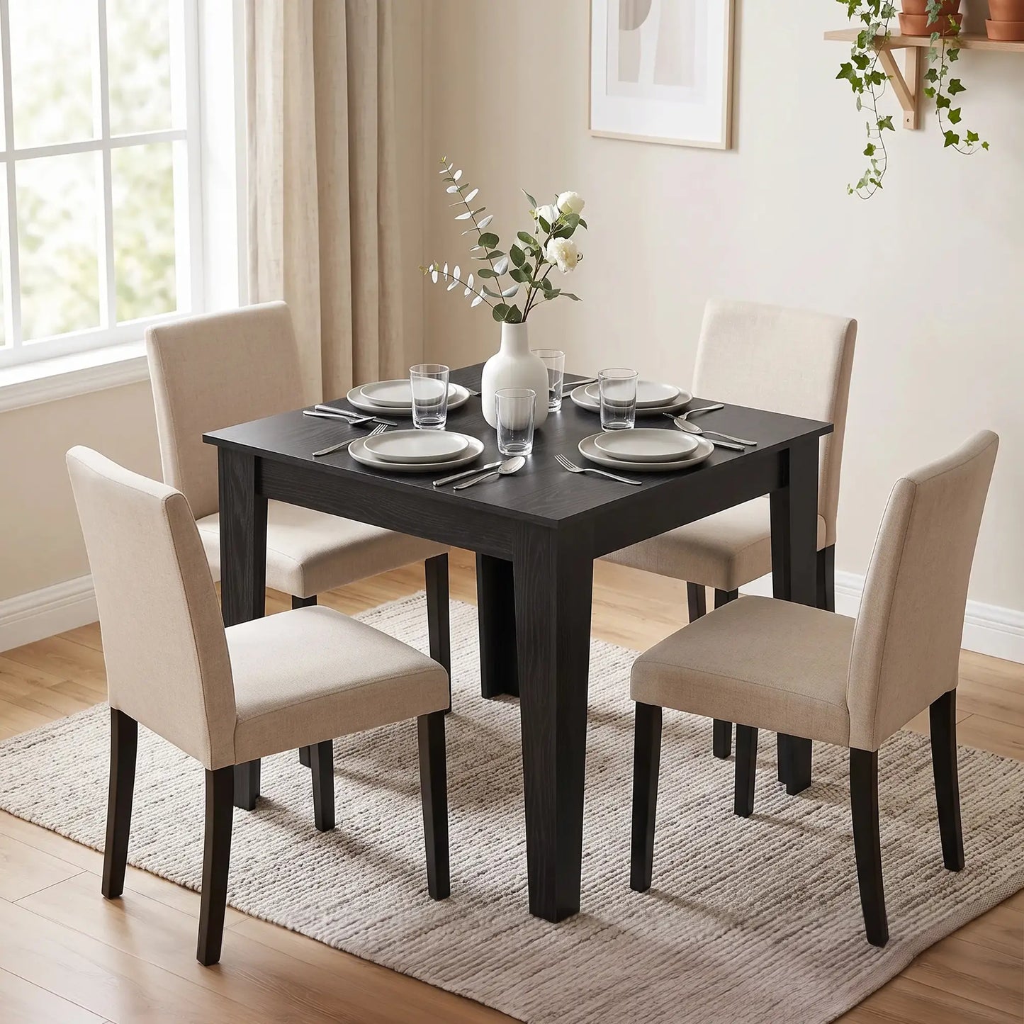 Table à manger carrée pour 4, 31,5" effet bois, cuisine