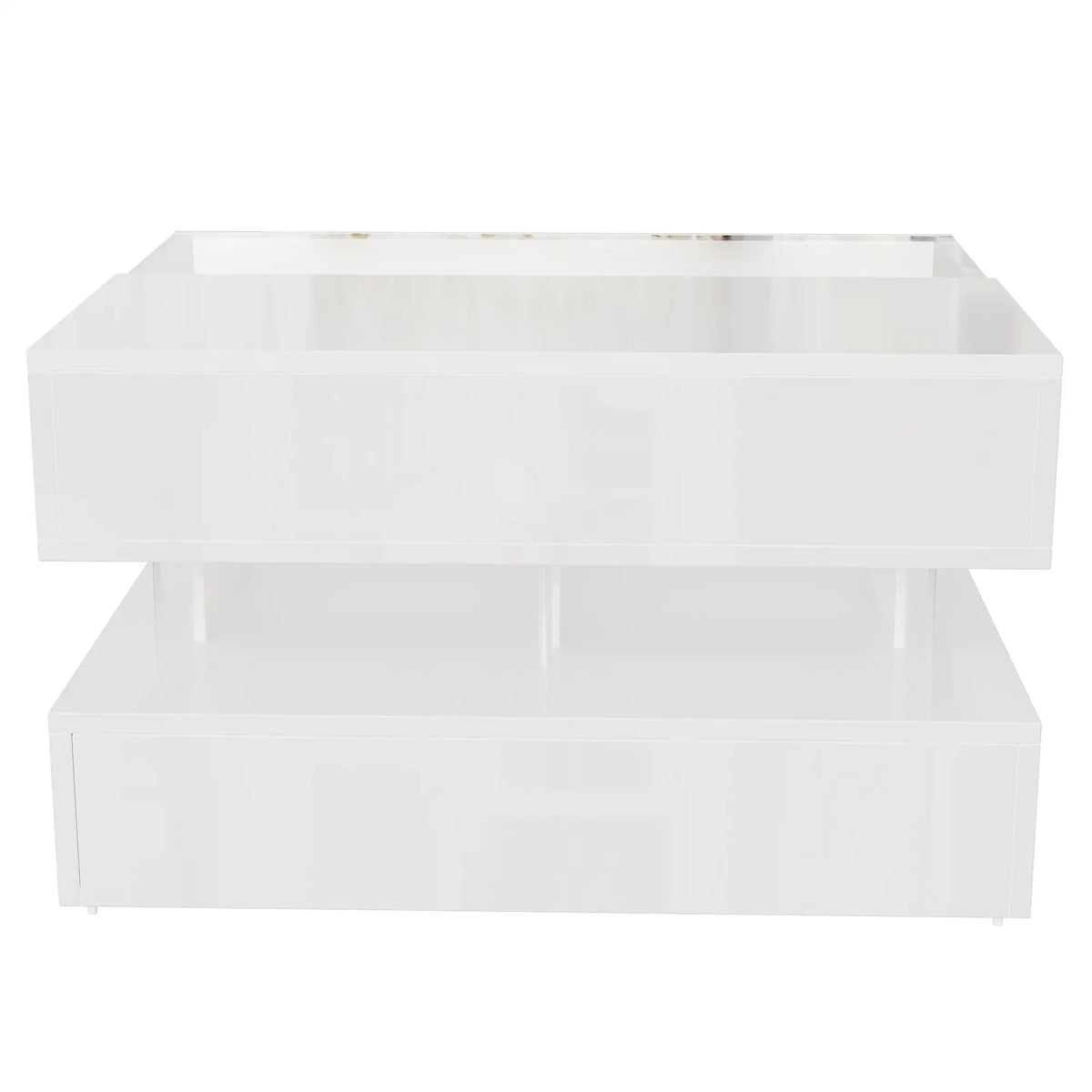 Glass Top LED Coffee Table, Storage Drawer, Adjustable Height, 26" L x 21.5" W x 21.5" H, White Coffee Tables at Gallery Canada