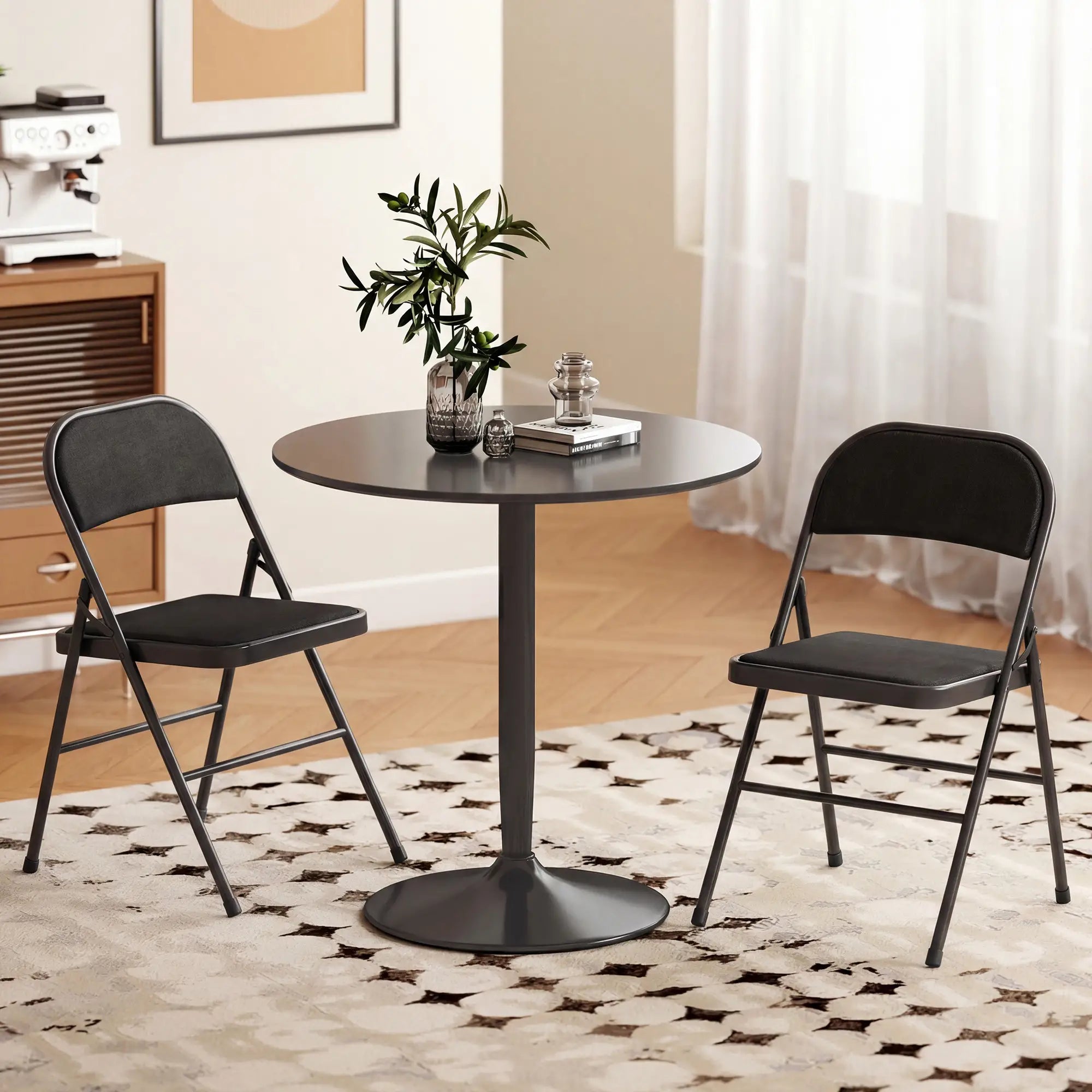 Metal Foldable Chairs, Set of 2, Linen Fabric Padded, Black Patio Chairs at Gallery Canada